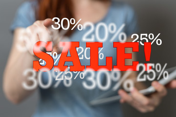 Hand Holding Red Percentage Sign 3d