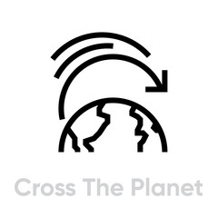 Cross the Planet icon. Editable line vector