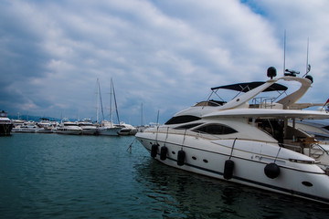 Fototapeta premium MARBELLA, SPAIN - February 28, 2020 - Boats and yachts moored in the sport port, Marbella, Malaga Province, Andalucia