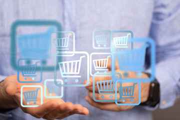 Shopping cart on digital tablet. Shopping online concept..