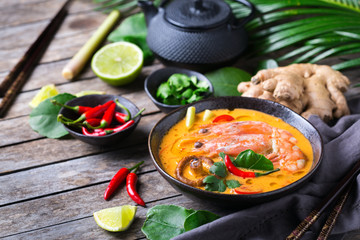 Spicy thai tom yum, yam kung sour soup