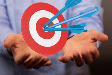 Dart arrow on target dartboard, Business success concept..