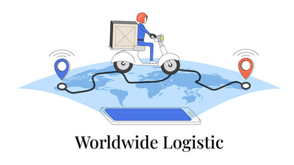 Worldwide logistic creative concept. Light outline drawing style. Isolated illustration for your design, infographic, landing page or app designing.