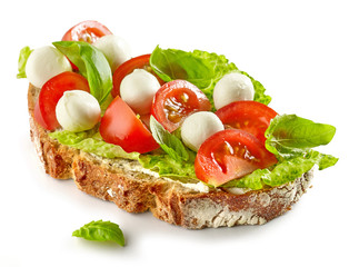 slice of bread with tomato and mozzarella