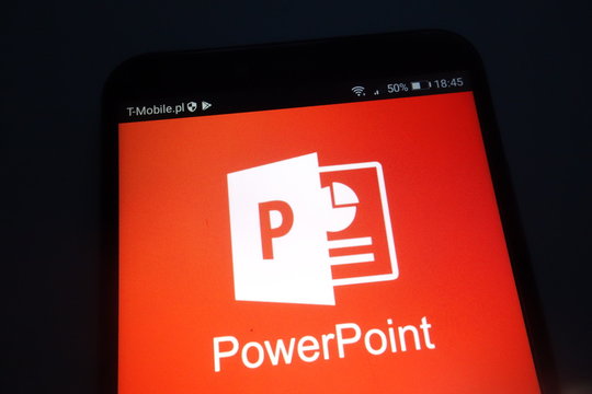 KONSKIE, POLAND - SEPTEMBER 22, 2018: Microsoft PowerPoint Logo On Smartphone