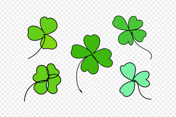 Vector continuous line art, shamrock set.