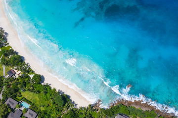 Aerial view of Seychelles Mahe Island Anse Petite beach 