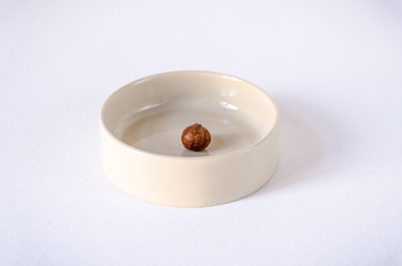 Obraz na płótnie Canvas A hazelnut seed in a tiny bowl