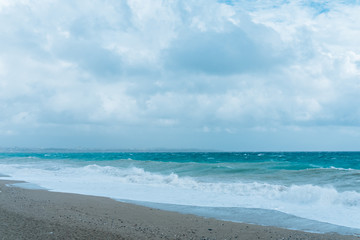 Storm Mediterranean Sea and rainy clouds in Antalya Turkey