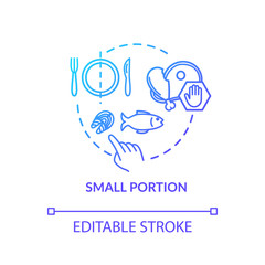 Small portion concept icon. Mindful eating, conscious nutrition idea thin line illustration. Limit plate size, avoid overeating. Vector isolated outline RGB color drawing