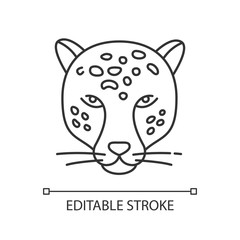 Jaguar pixel perfect linear icon. Leopard head. Cheetah. Wild large cat from South America. Thin line customizable illustration. Contour symbol. Vector isolated outline drawing. Editable stroke