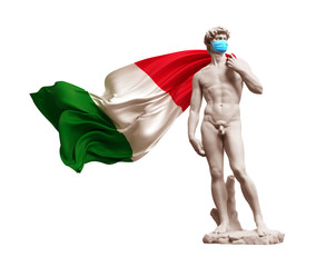 3D Model David In Medical Mask With Flag Of Italy