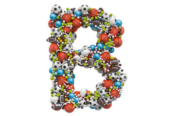 Letter B from sport gaming balls, 3D rendering