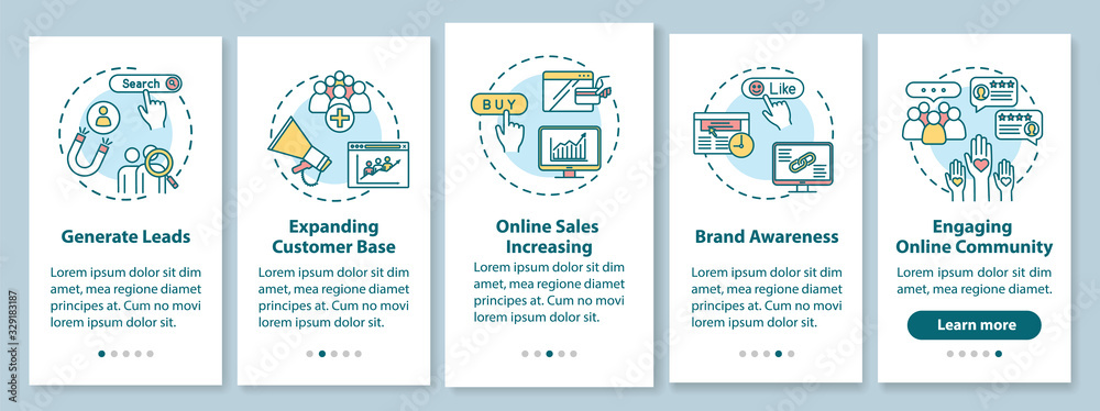 Wall mural customers attraction onboarding mobile app page screen with concepts. generating leads and increasin