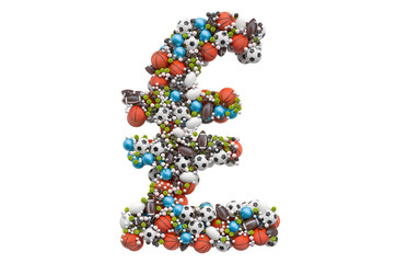 Pound sterling symbol from sport gaming balls, 3D rendering