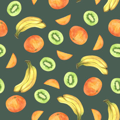 Seamless pattern with watercolor fruits. Summer fruits pattern. Fruits background. Use it for textile, fabric, invitation,  design, postcard.  
