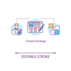 Content strategy concept icon. CRM model choice idea thin line illustration. SMM trends and digital marketing tips implementation. Vector isolated outline RGB color drawing. Editable stroke