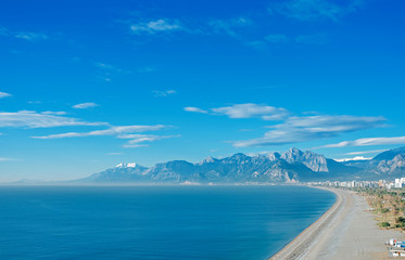 Panoramic view of the sea and the promenade in Antalya Turkey