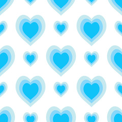 Seamless pattern with cute blue hearts on white background. Vector image.
