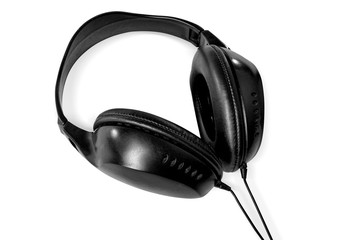 Black headphones on white background. Isolated.