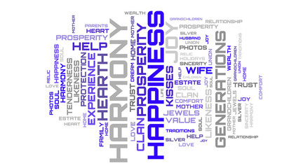 Fototapeta premium Happiness modern blue word cloud concept illustration
