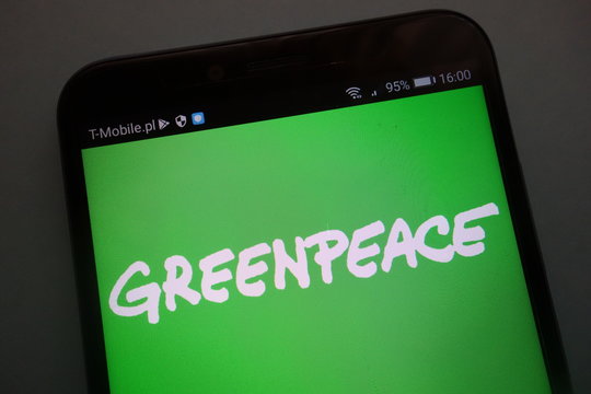 KONSKIE, POLAND - SEPTEMBER 15, 2018: Greenpeace Logo On Smartphone