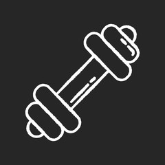 Dumbbell chalk white icon on black background. Gym equipment. Sports goods. Active lifestyle. Body care. Power lifting. Muscle training. Fitness workout. Isolated vector chalkboard illustration