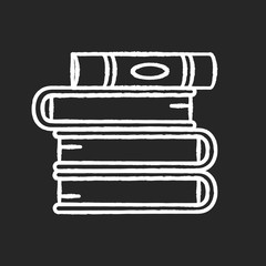 Book pile chalk white icon on black background. Stack of hardcover textbooks. School assignment. Self education and knowledge. Bookstore sign. Isolated vector chalkboard illustration