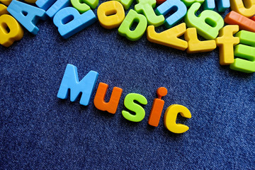 Music concept, with colorful letters.