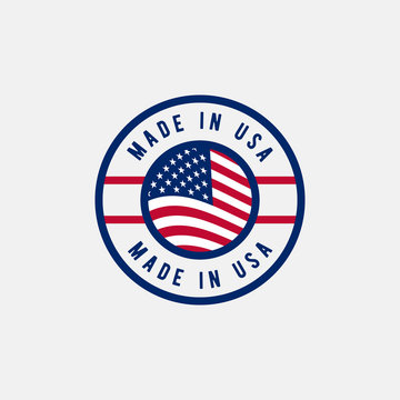 Made in USA label with american flag. simple flat vector illustration