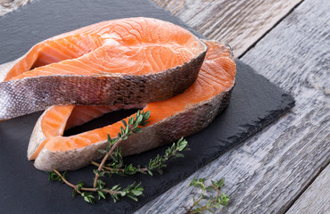 Fresh raw salmon steaks