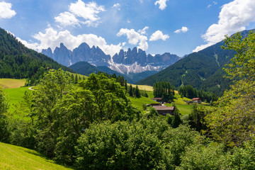 Fototapeta na wymiar Santa Maddalena village, Dolomites, Val di Funes, Italy.