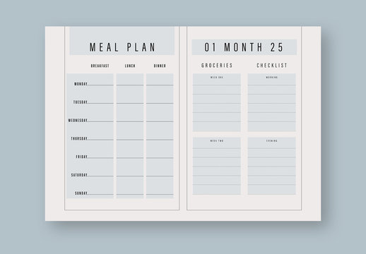 Meal Planner Layout with Pale Blue Accents