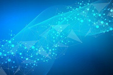 Structure molecule and communication. Dna, atom, neurons. Scientific concept for your design. Connected lines with dots. Medical, technology, chemistry, science background. Vector illustration.