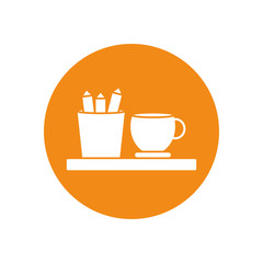 school pencils mug and coffee cup silhouette block style icon vector design