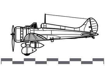 Mitsubishi A5M Claude. World War 2 combat aircraft. Side view. Image for illustration.