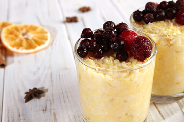 Healthy breakfast with cereal and berries