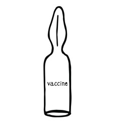  Vector illustration. Close-up of a medical ampule with the inscription vaccine on a white background.