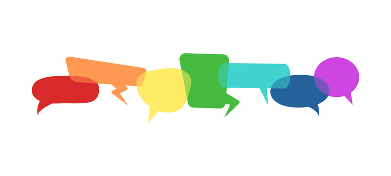 Vector illustration of speech bubbles colored in overlay style. Concept: different people can express their point of view