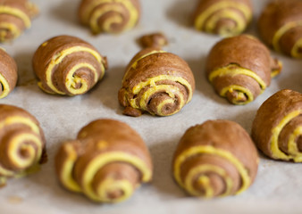 Tasty rolled pastry filled with vanilla cream