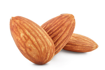 Almonds nuts isolated on white background with clipping path and full depth of field.