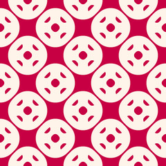Fototapeta premium Funky vector seamless pattern in red and beige colors. Holiday festive abstract geometric ornament with big circular shapes. Retro fashion style design for decoration, fabric, prints, cloth, textile