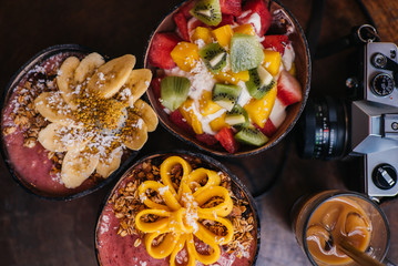 Super Bowl food with fresh fruits in the eco bowl 