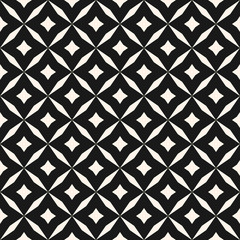 Vector abstract grid seamless pattern. Black and white graphic background. Simple geometric ornament. Monochrome texture with diamond shapes, stars, rhombuses, lattice, repeat tiles. Stylish design