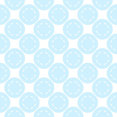 Subtle vector ornament with circles. Delicate seamless pattern. Light blue and white colors. Elegant abstract background. Modern geometric texture. Design for fabric, cloth, textile, linens, decor