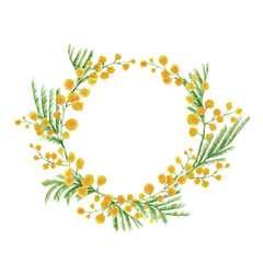 Obraz na płótnie Canvas watercolor wreath of Mimosa flowers