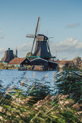 Fototapeta na wymiar dutch windmill, grass and canal