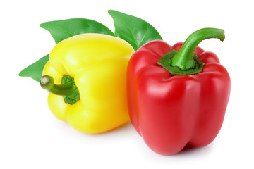 yellow and red sweet bell pepper isolated on white background