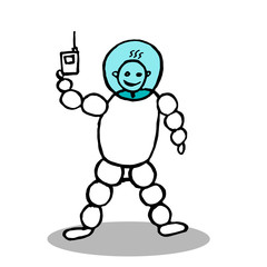 Happy stickman in space suit with good connection on his phone.