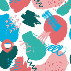 vector seamless pattern. bright background of abstract color spots, dry brush strokes, dots, lines. design for fabric, textile, Wallpaper, wrapping paper, posters and banners. trend geometric template
